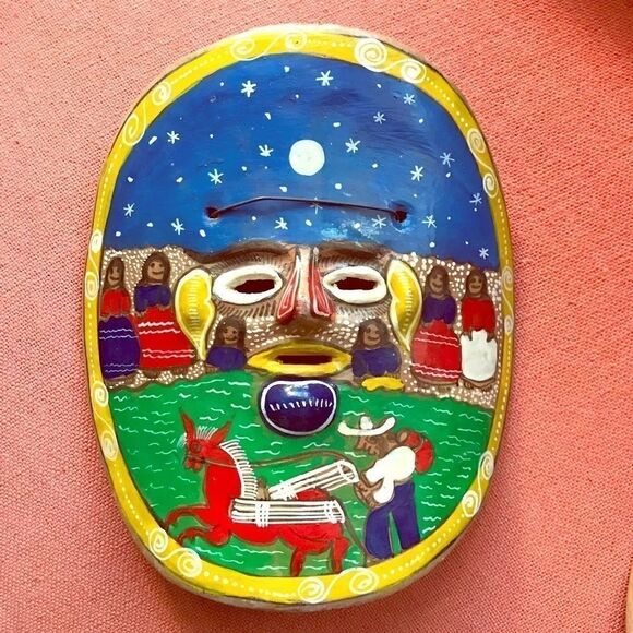 Mexican Clay Mask, Hand Painted, Acapulco Folk Art - Picture 1 of 2